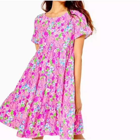 Lilly Pulitzer Jodee Swing Dress XXS NWOT Amythest Moms the Word Floral Tiered - Picture 1 of 10